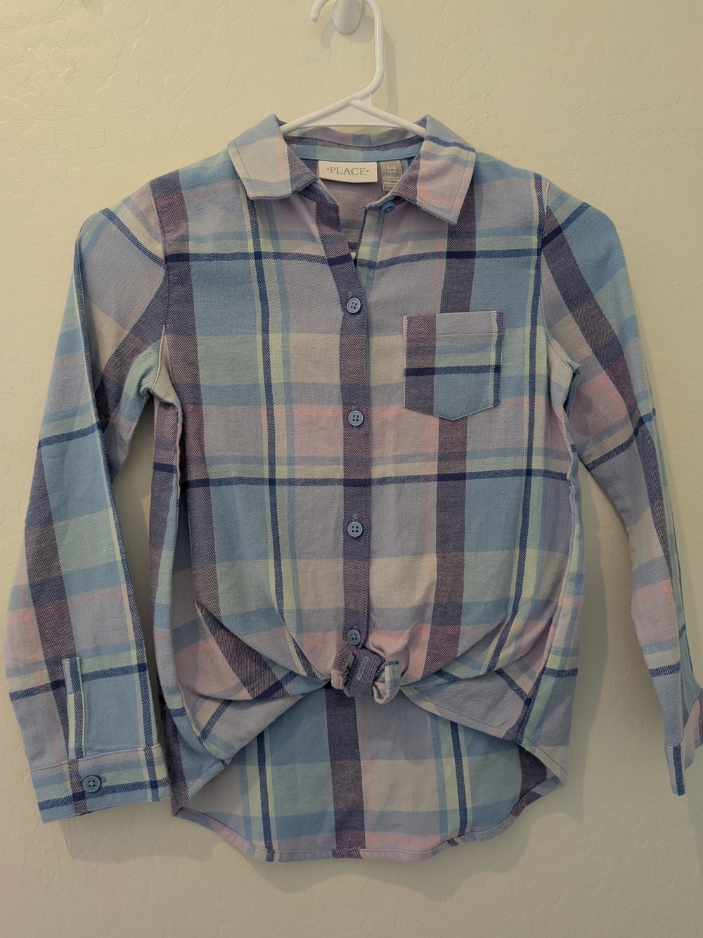 NWT The Children's Place Girls Plaid Button-Up Flannel Shirt Size 7/8 M
